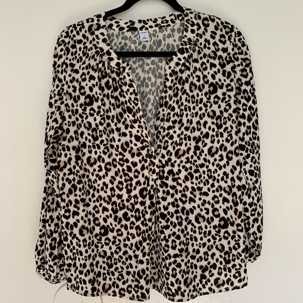 Leopard Print Relaxed Popover‎ Blouse for Women